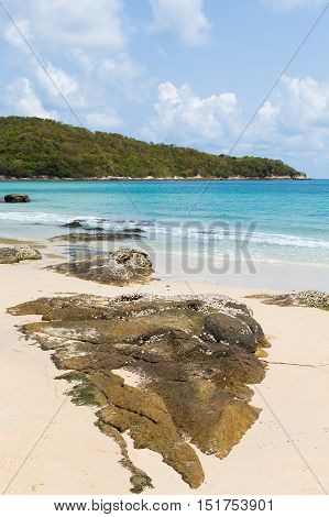 Sand beach with natural sea rock, natural landscape background, South of Thailand
