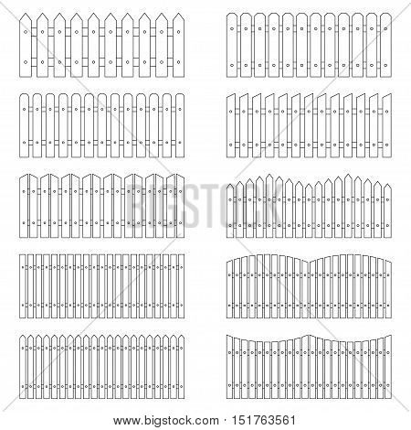 Set of outlines of fences, vector illustration