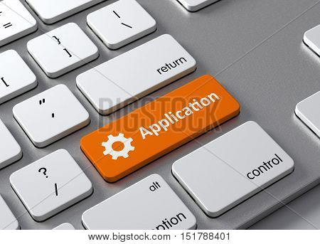 A keyboard with a orange button Application