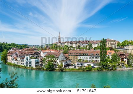 Bern Switzerland - May 26 2016: View of Bern old town over the Aare river - Switzerland.
