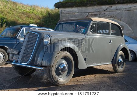 KRONSTADT, RUSSIA - SEPTEMBER 04, 2016: Opel Olympia in 1935 release close-up. Exhibition of vintage cars 