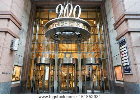 CHICAGO, IL - 04 APRIL, 2016: revolving doors at 900 North Michigan, Chicago. 900 North Michigan is a skyscraper in Chicago, Illinois, United States.