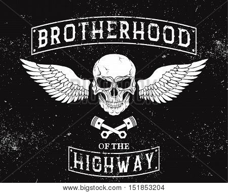 Vintage label of skull with wings .Grunge style.Print design