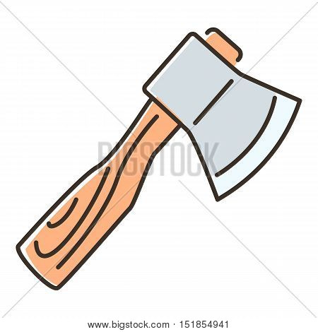 Axe with wooden handle icon. Flat illustration of axe with wooden handle vector icon for web