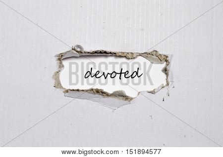 The word devoted appearing behind torn paper