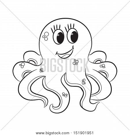 Cartoon octopus. Outlined for coloring. Vector illustration