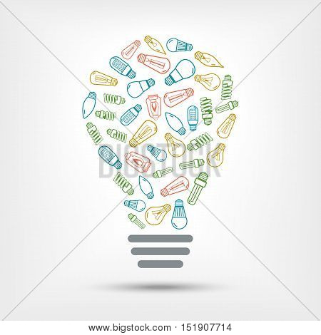Light bulb with different colorful lamp inside. Vector illustration