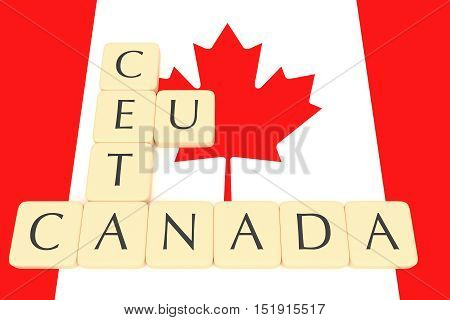 Letter Tiles: CETA EU Canada With Canadian Flag 3d illustration