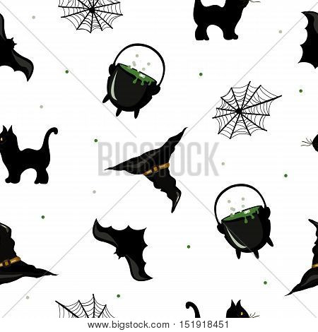 halloween pattern black and white hat, boiler, cat