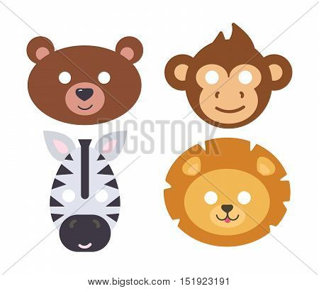 Animals carnival mask vector festival decoration masquerade. Party costume cute cartoon animal carnival mask. Festival head decoration isolated celebration animal carnival mask.
