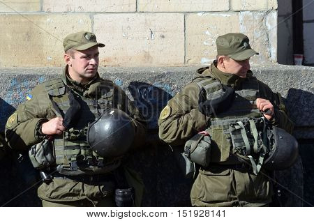 EDITORIAL.Ukrainian nazionalists celebrate the Day of OUN-UPA (Organisation of Ukrainian Nazionalists - Ukrainian Peoples Army). October 14,2016,Kiev, Ukraine