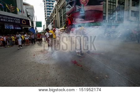 Hatyai Songkhla Vegetarian Festival in Thailand. Date Oct. 7, 2016. During the festival ritual mortification is practised to appease the Gods.