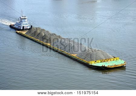 NORFOLK, VA, USA - MAY 4, 2012: Barge on Elizabeth River in Norfolk, Virginia, USA.