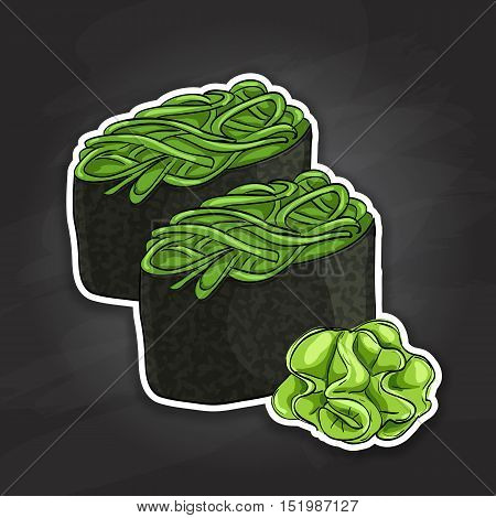 Vector sushi color sticker, Gunkan Chuka Seaweed. Vector illustration, EPS 10