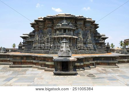 View Of Stellate, Star Shape, Form Of Shrine Outer Wall At The Chennakeshava Temple. Belur, Karnatak