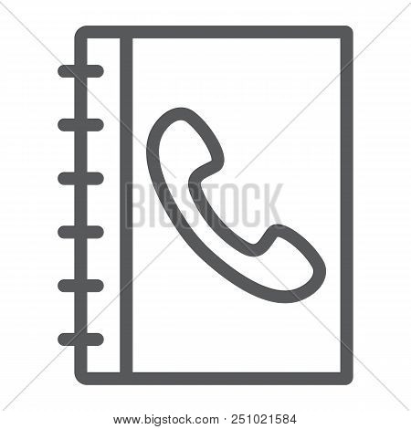 Phone Book Line Icon, Contact And Telephone, Adress Book Sign, Vector Graphics, A Linear Pattern On 
