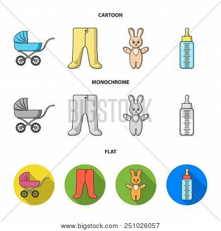 Stroller, Bottle With A Pacifier, Toy, Sliders.baby Born Set Collection Icons In Cartoon, Flat, Mono
