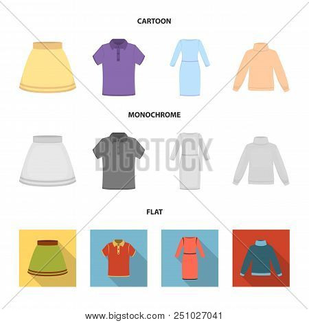 Skirt, T-shirt, Sweater, Dress With Long Sleeves.clothing Set Collection Icons In Cartoon, Flat, Mon