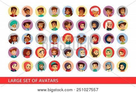 Social Network User Avatars Cartoon Illustration Of People And Children Different Nationality. Set O