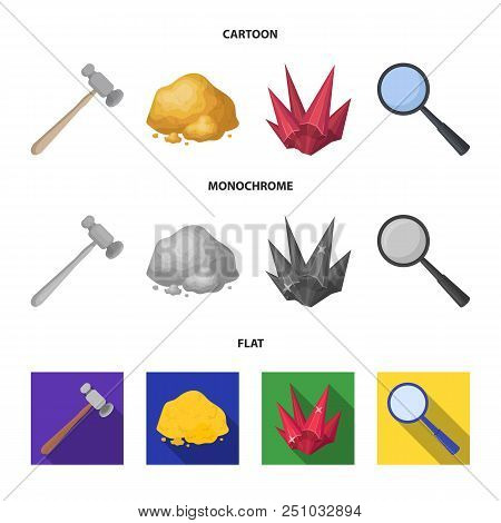 A Jeweler Hammer, A Magnifier, A Copper Ore, A Crystal. Precious Minerals And A Jeweler Set Collecti