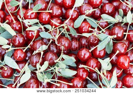 Bright Red Ripe Cherry Texture Food One