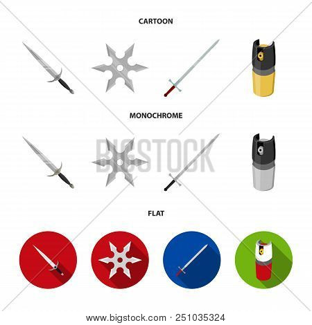 Sword, Two-handed Sword, Gas Balloon, Shuriken. Weapons Set Collection Icons In Cartoon, Flat, Monoc