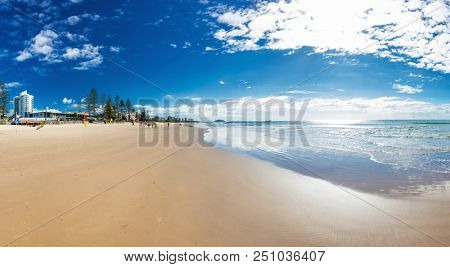 MOOLOOLABA, AUSTRALIA, JUL 22 2018: People enjoying summer at Mooloolaba beach - a famous tourist destination in Queensland, Australia.