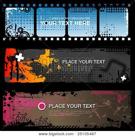 set di tre bandiere grungy astratte