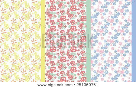Set Of Doodle Floral Pattern. Vector Illustration. Textile Or Paper Design