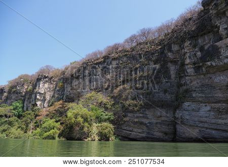 High Rocky Cliff Of Sumidero Canyon At Grijalva River Landscapes In Chiapas State In Mexico With Cle