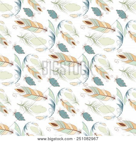 Tribal Feather Seamless Pattern Background Bird Nature Wing Element Vector Graphic Illustration Hand