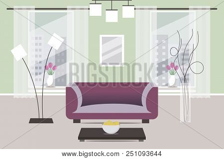 Living Room Design. Flat Style. Vector Illustration.