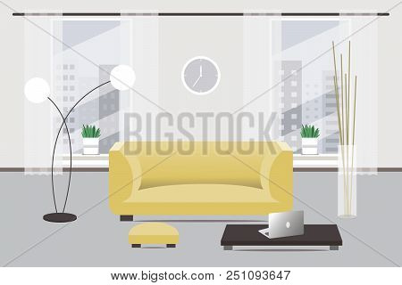 Living Room Design. Flat Style. Vector Illustration.