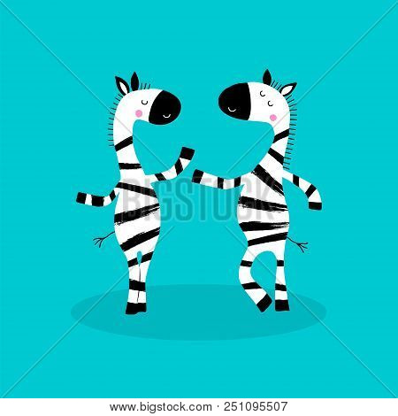 Cartoon Zebras Character. African Hand Drawn Animals.