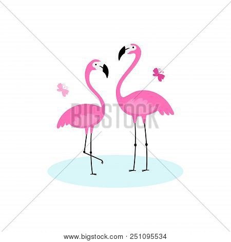 Pink Flamingos. Exotic Bird. Vector Simple Design.