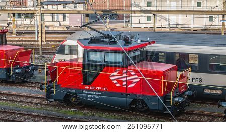 Basel, Switzerland - December 25, 2017: Stadler Locomotive L-9500 007 Of The Swiss National Railway 