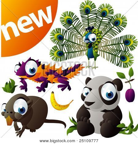 zvíře vektorové sada 262: páv, panda, nutrie, moloch