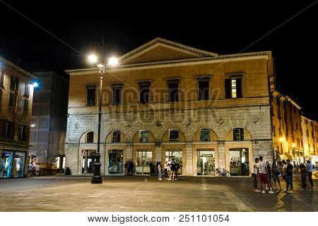 Ferrara, Italy - July, 23, 2018: street in the historical center of Ferrara at a night