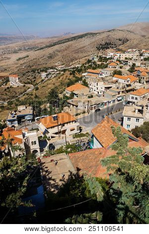 View To Rachaiya Village With Mountain Range In Bekaa Valley Vertical , Lebanon