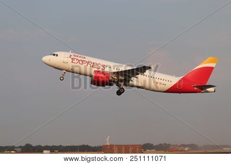 Amsterdam The Netherlands - July 26th 2018: Ec-ilq Iberia Express Airbus A320-200 Takeoff From Polde