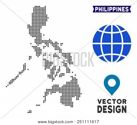 Dot Philippines Map. Vector Territorial Scheme In Dark Gray Color. Points Have Rhombic Form.