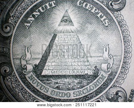 Microscopic view of parts of a One Dollar Bill. Macro Close up or Microscopic shot of a $1.00 Bill. 