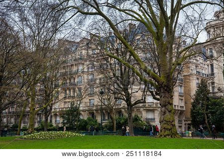 Paris, France - March, 2018: Buildings Around The Champs De Mars Next To The Eiffel Tower