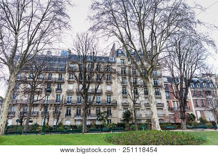 Paris, France - March, 2018: Buildings Around The Champs De Mars Next To The Eiffel Tower