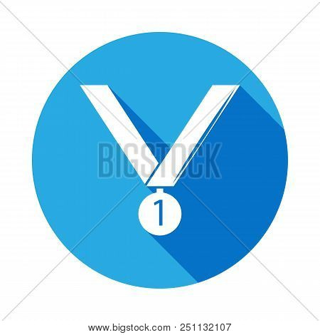 First Place Medal Icon With Long Shadow. Element Of Sport Icon For Mobile Concept And Web Apps. Isol