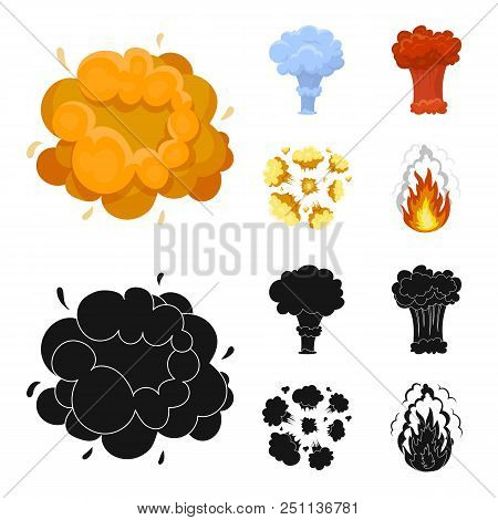 Flame, Sparks, Hydrogen Fragments, Atomic Or Gas Explosion. Explosions Set Collection Icons In Carto
