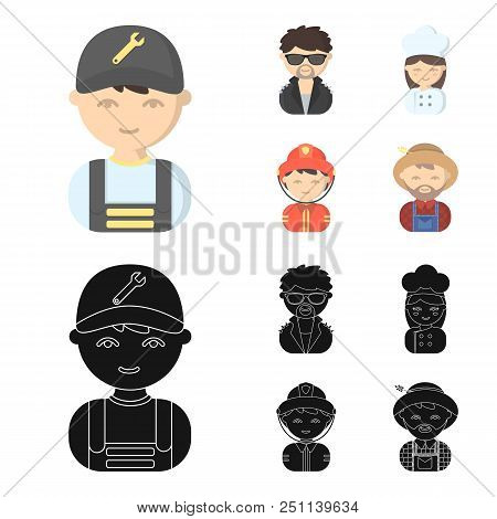 Mechanic, Entertainer, Cook, Fireman.profession Set Collection Icons In Cartoon, Black Style Vector 