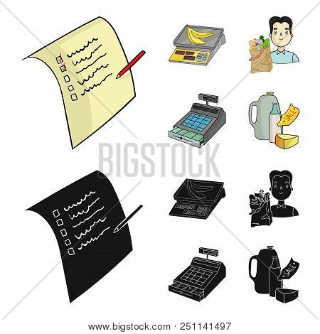 Package, Scales, Banana, Fruit .supermarket Set Collection Icons In Cartoon, Black Style Vector Symb