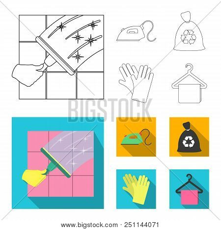 Cleaning And Maid Outline, Flat Icons In Set Collection For Design. Equipment For Cleaning Vector Sy