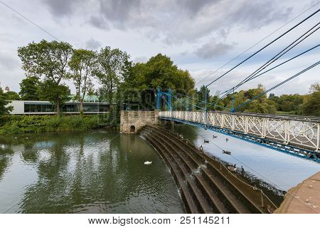 Beautiful Ironwork Footbridge Over The River Leam At Jephson Gardens, Leamington Spa, Warwickshire, 